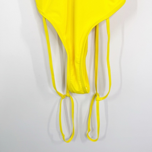 Top Melon Yellow One Piece Bathing Suit Size L Deep V-Neck Beach Pool Summer - Picture 2 of 6